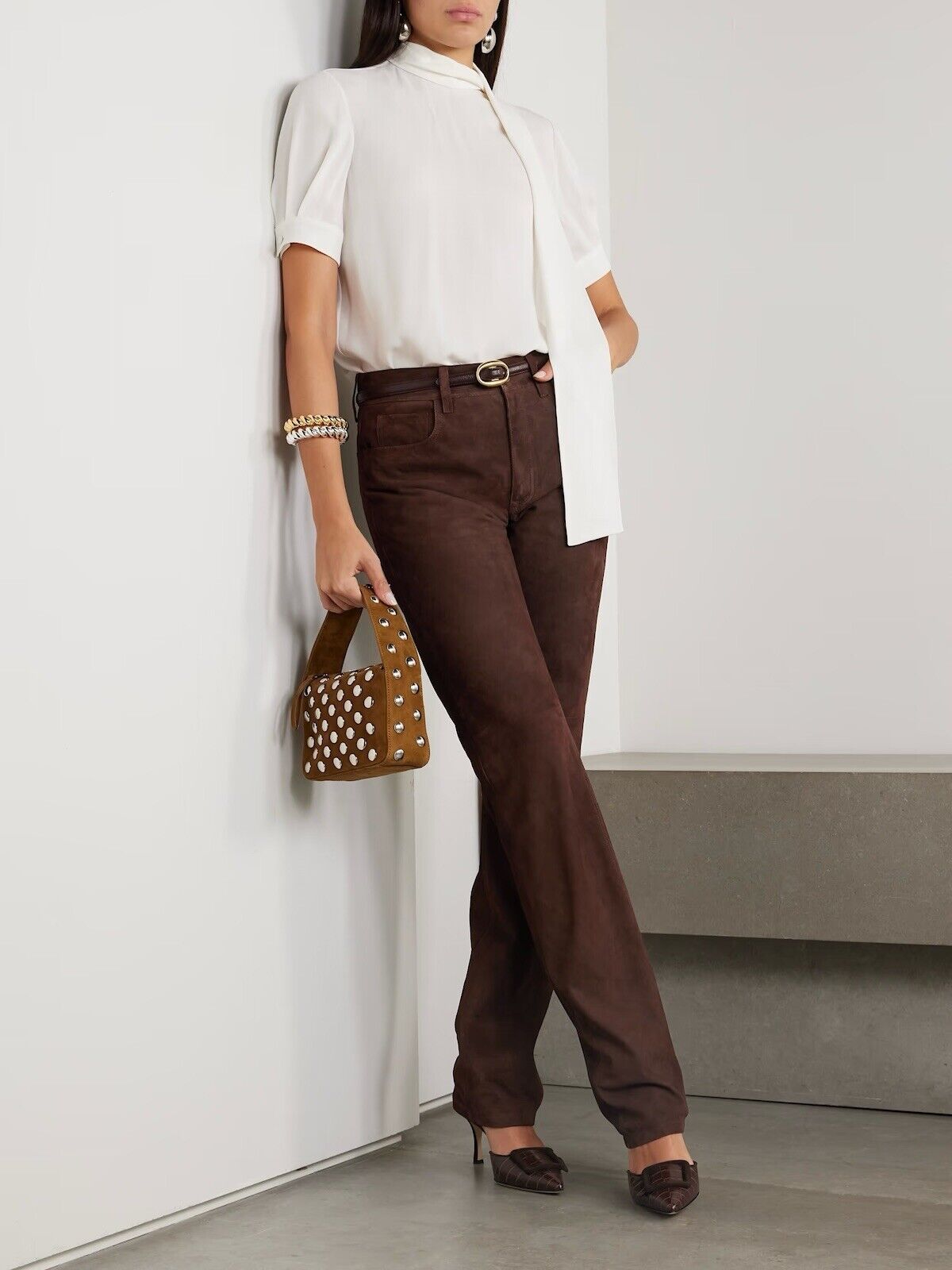 Ralph Lauren Collection Chocolate Brown Lamb Suede Leather Straight Pants 10